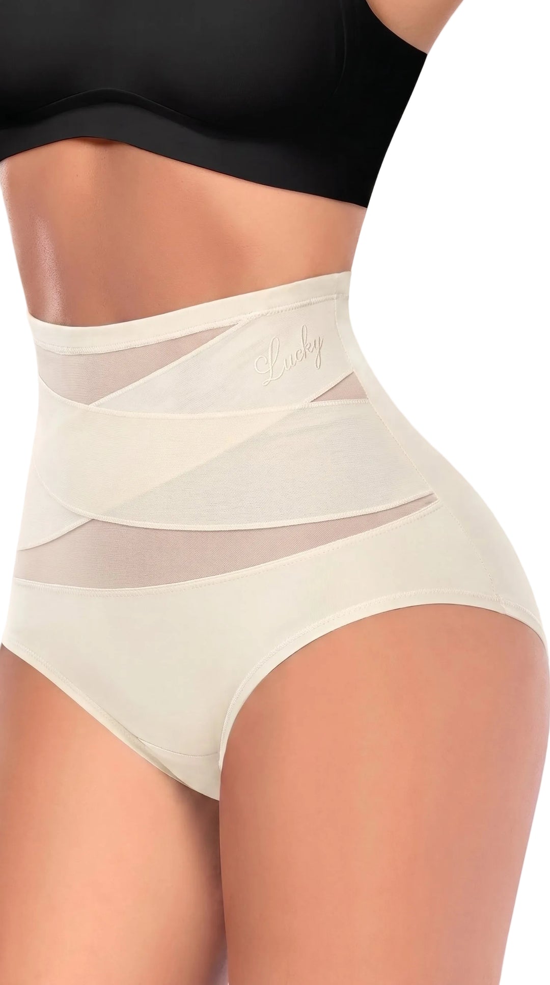 High Waist Tummy Control Breathable Mesh Cross Seamless Hip Lifting Briefs